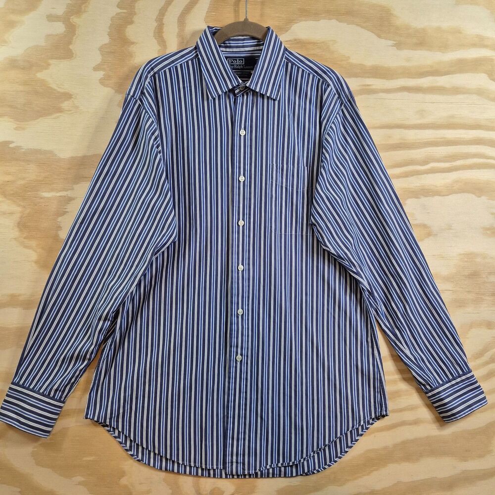 Polo Ralph Lauren Mens M Curham Sport Blue Striped Cotton Button Down Shirt